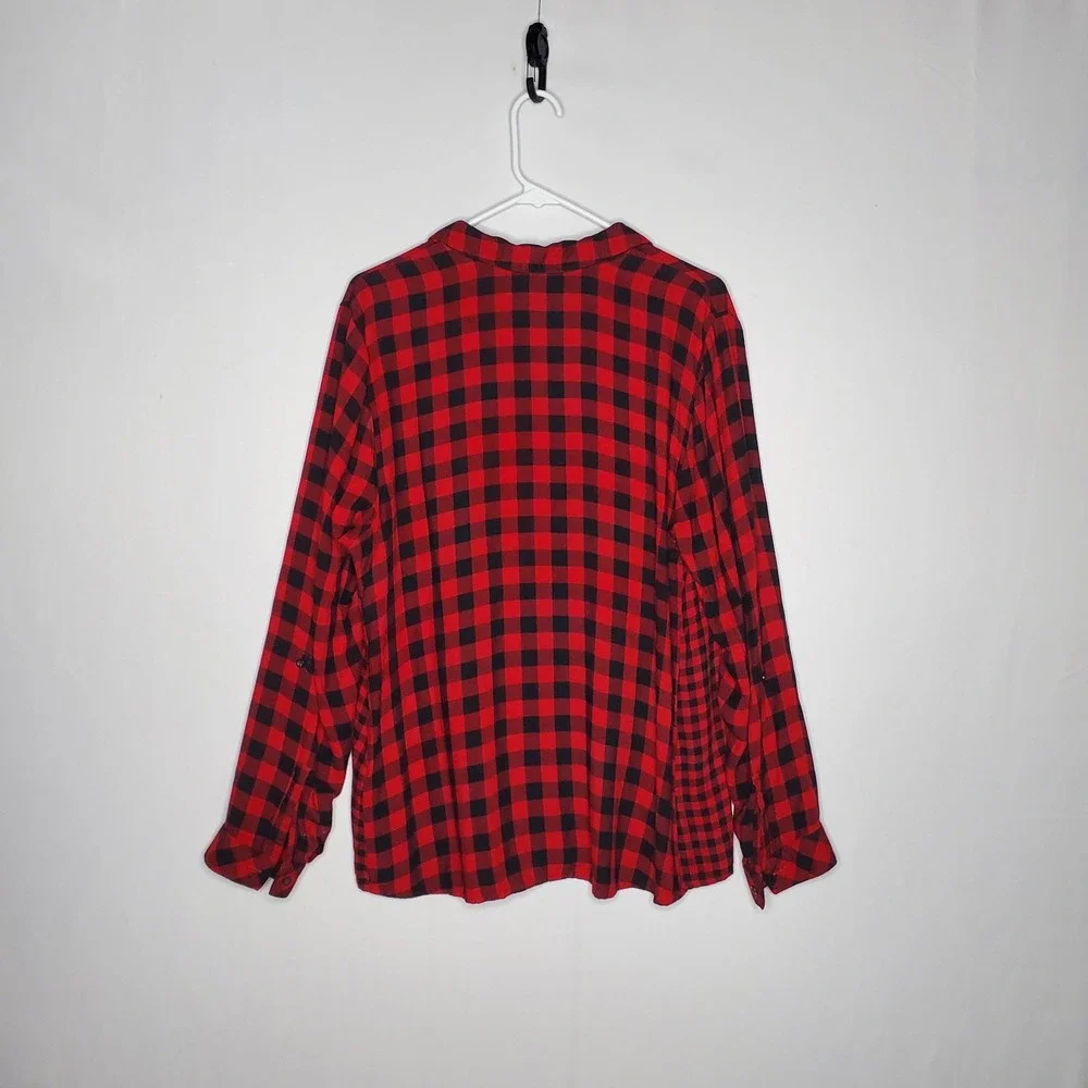 J Jill Gingham Plaid Button Collar Shirt Women Red Black Country Cowgirl Fall